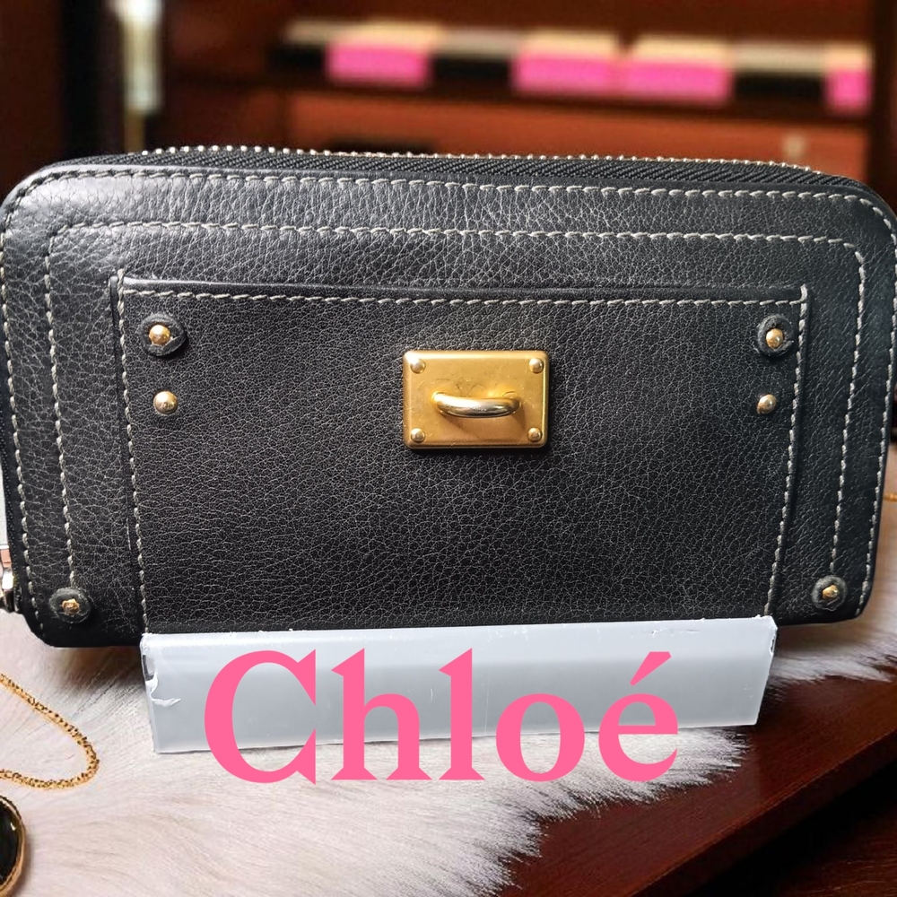 Chloe Black Wallet with Gold Accents